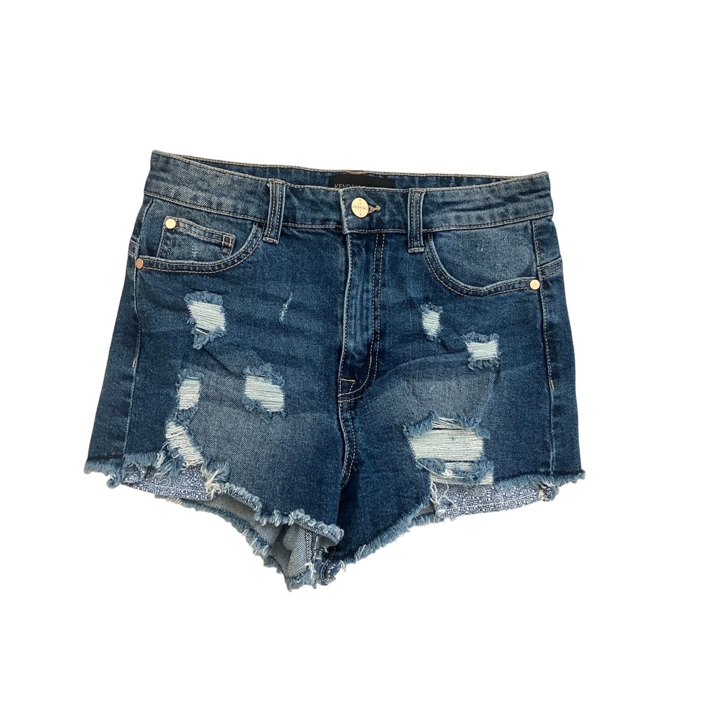 Kendall + Kylie The Icon Short Distressed Medium Wash Denim Shorts Size 28